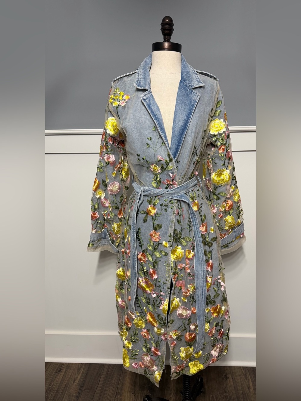 LIFE IN COLOR FLORAL DENIM TRENCH